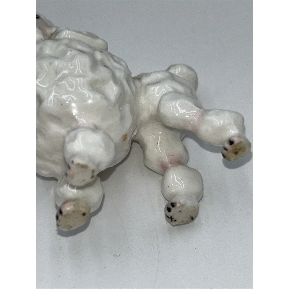 Vintage Bone China Shiken White with Pink Face Poodle Family of 2 Figurines